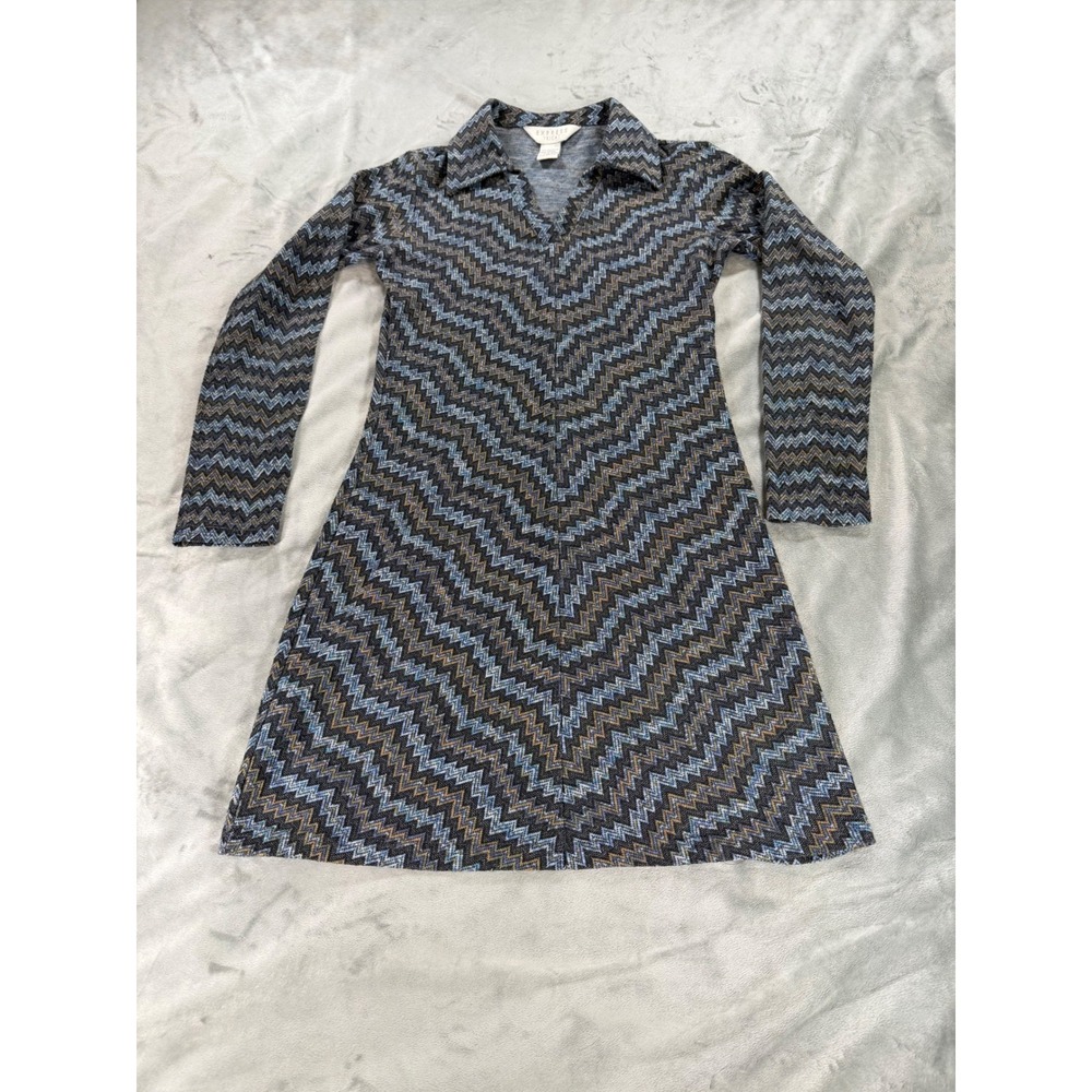 RARE Vintage 1990's Express Tricot Striped Geometric Long Sleeve‎ Mini Dress XS